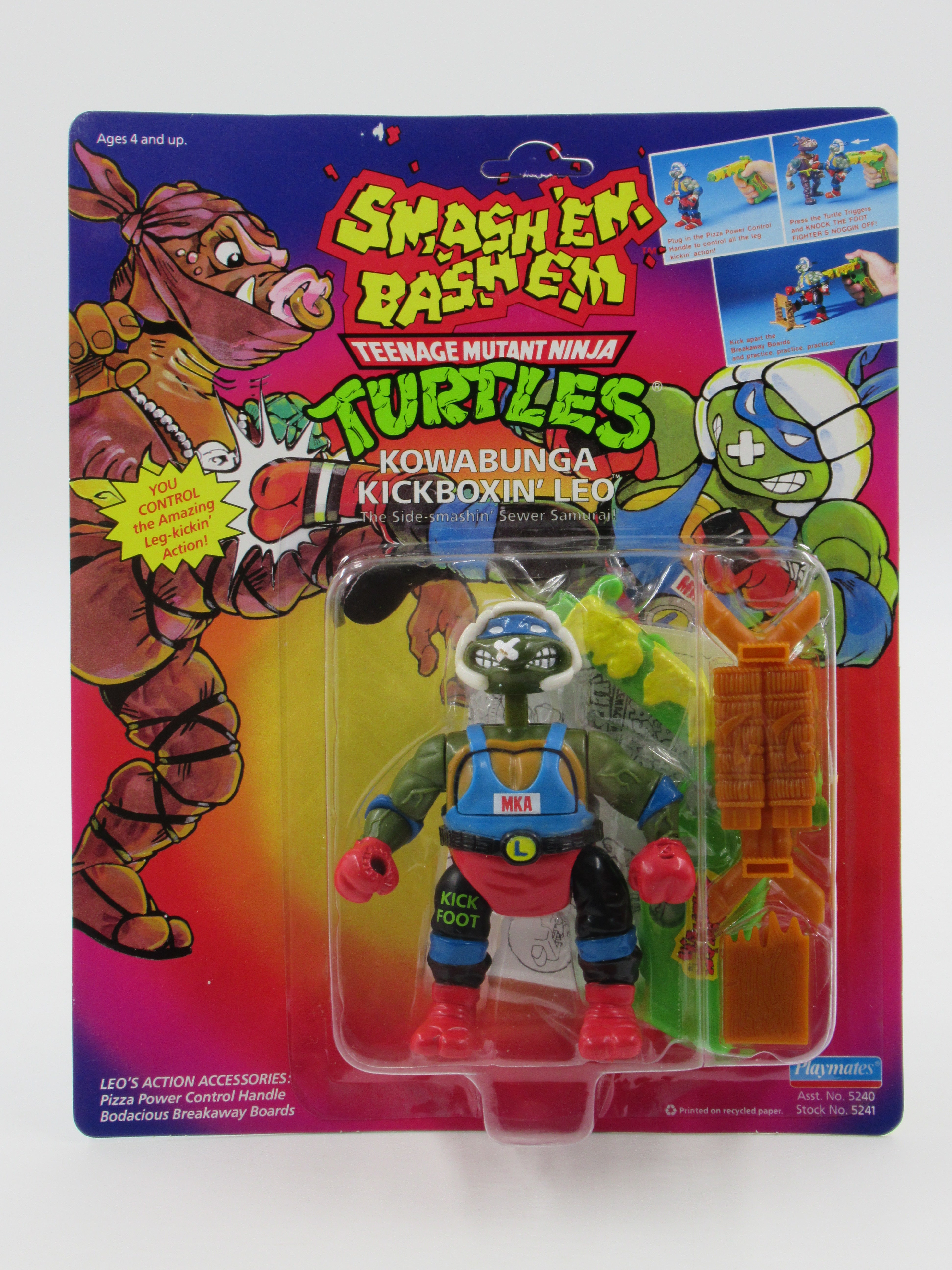 Teenage Mutant Ninja Turtles Kowabunga Kickboxin' Leo Smash 'Em Bash 'Em 5.5" Figure TMNTs - Playmates (1992)